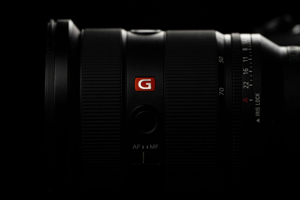 Close-up of a professional camera lens